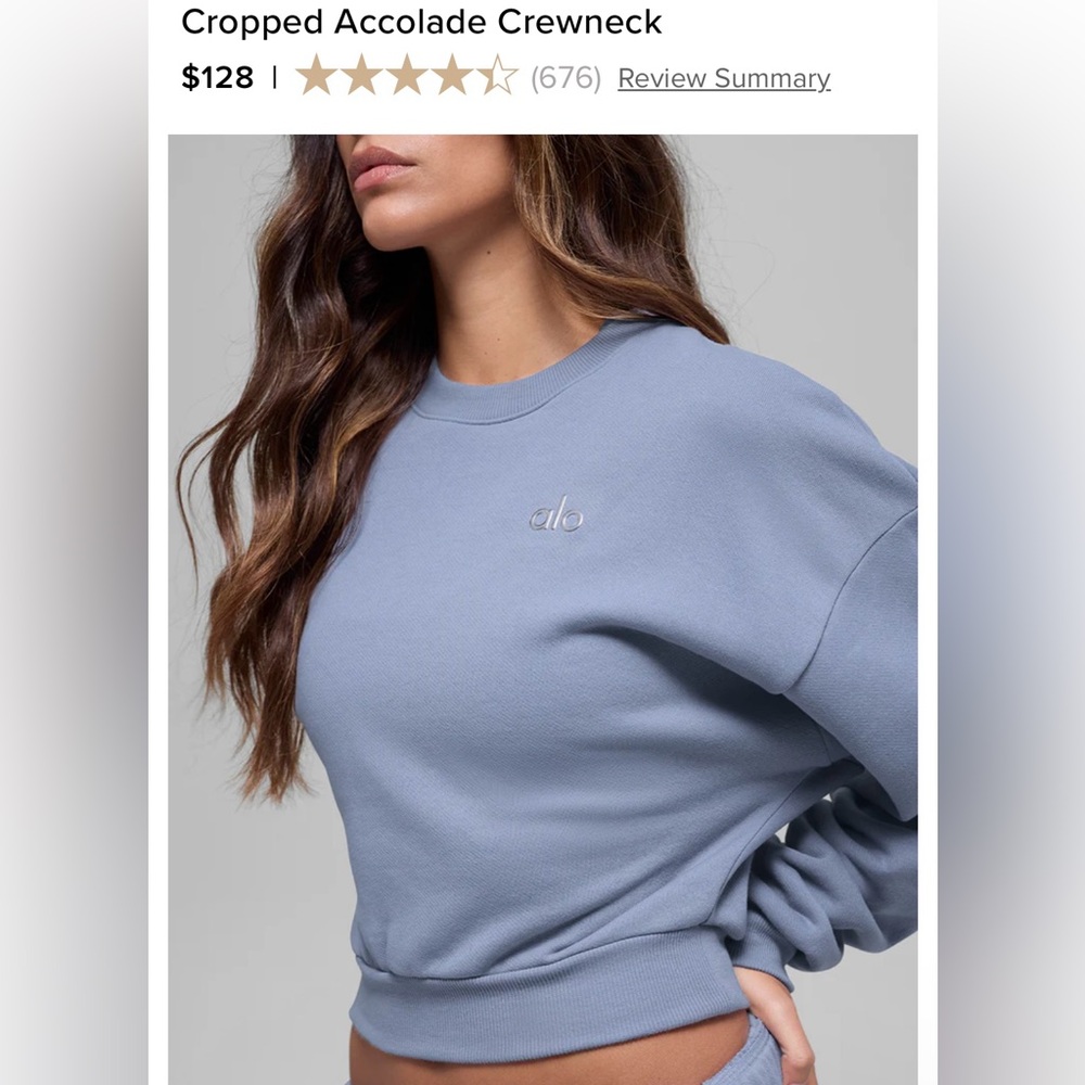 Women’s BRAND NEW ALO YOGA Accolade Cropped Crewneck Sz XS
